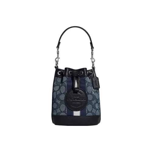 COACH Dempsey Ткань с коровьей кожей Ведрообразная сумка Сумка через плечо Сумка через плечо Маленькая Женская Полночный синий