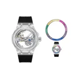HBR986-Белый корпус с черным ремешком + радужная рамка