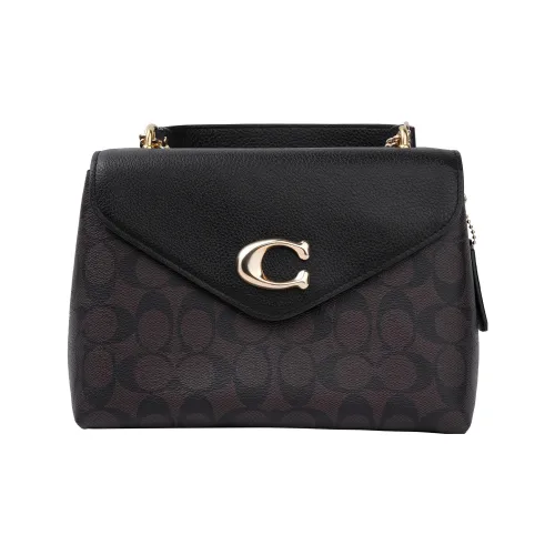 COACH Tammie Пескоструйная кожа Сумка через плечо Средняя Женская Темно-коричневый Монограмма и Черный