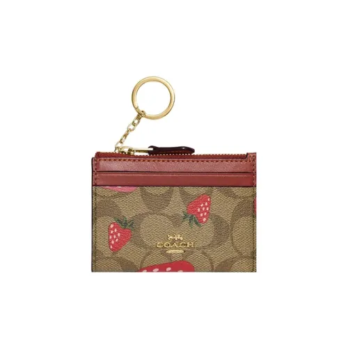 COACH Skinny Wallet Холст с кожей Кошелек Картхолдер Мини Женский Коричневый и Красный