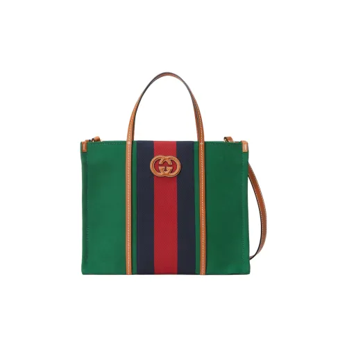 GUCCI Cosmogonie Хлопковая ткань с кожаными вставками Сумка для покупок Сумка Средний Мужской Зеленый Красный Темно-синий