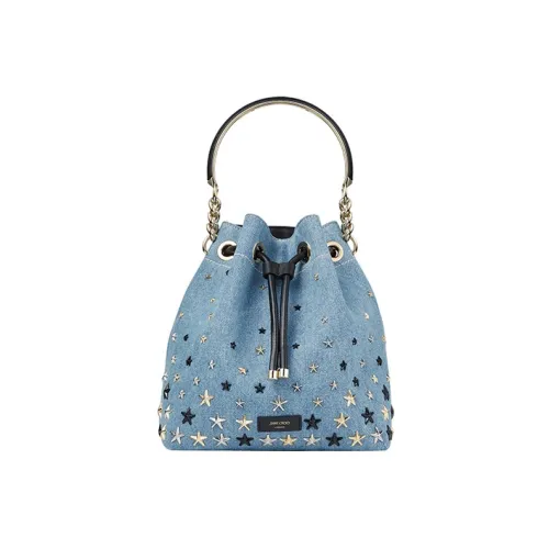 Jimmy Choo Denim Телячья кожа Ведрообразная сумка Сумка через плечо Сумка Женская Джинсовый синий