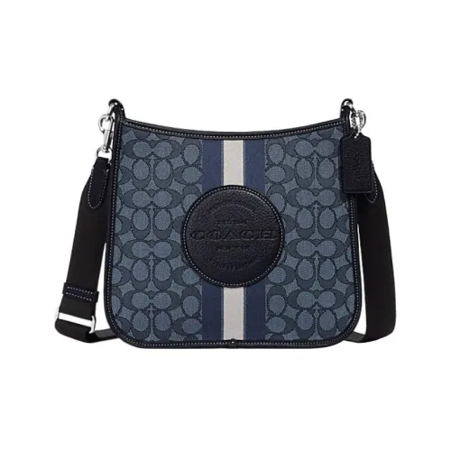 COACH Dempsey Ткань с коровьей кожей Сумка через плечо Большая Женская Синяя