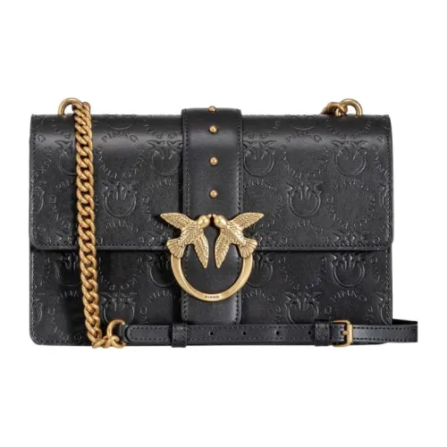 PINKO Тисненая Телячья Кожа Сумка через плечо Маленькая Женская Черная