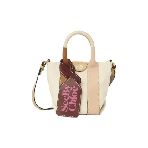 See By Chloe Laetizia Холст с кожей Тоут Сумка Сумка для покупок Сумка через плечо Сумка Мини Женская Карамель