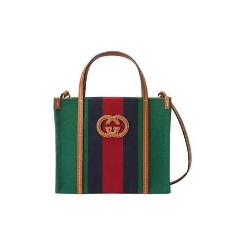 GUCCI Хлопковая ткань с кожаными вставками Тоут Сумка Сумка для покупок Сумка Мини Женская Зеленая Красная Темно-синяя