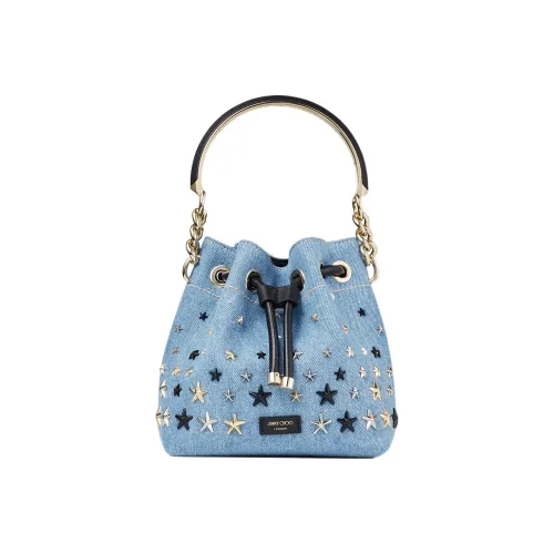 Jimmy Choo Denim Телячья кожа Ведрообразная сумка Сумка через плечо Сумка Маленькая Женская Джинсовая синяя