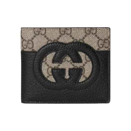 GUCCI Canvas с кожаными вставками кошелек мужской черный эбеновый
