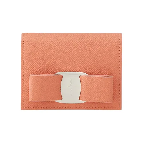 Ferragamo Hammered Текстура Телячья кожа Мелочь Кошелек Кошелек Мини Женские Кораллово-розовый