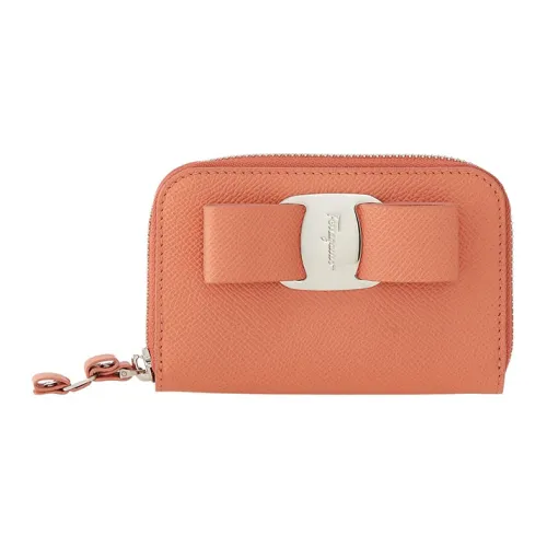 FERRAGAMO Vara Hammered Текстура Телячья кожа Монета Кошелек Женские Кораллово-розовый