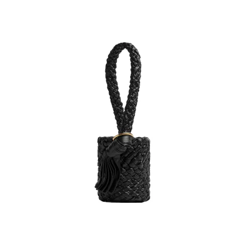 Bottega Veneta Kalimero Корова Кожа Ведрообразная Сумка Одно Плечо Сумка Маленькая Унисекс Черная