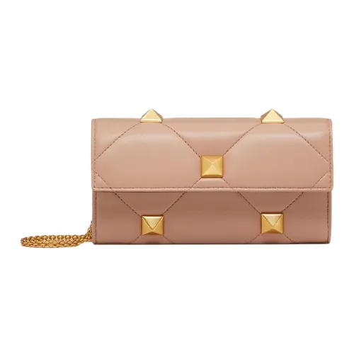 Valentino Roman Stud Овечья шкура Кошелек Женские Коричневый розовый