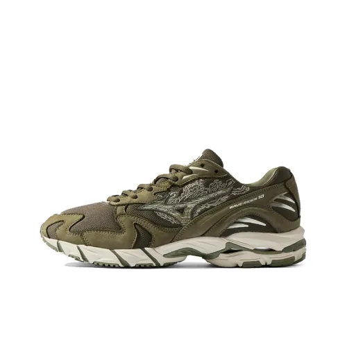 Maharishi x Mizuno Wave Rider 10 Устойчивый к истиранию Дышащие Низкие Повседневные Беговые кроссовки Унисекс Оливково-зеленый