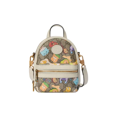 GUCCI Canvas с кожаными вставками рюкзак женский бежевый эбеновый