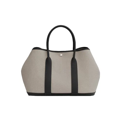 HERMES Garden Party Холст с Negonda Телячья кожа Садовая сумка холщовая сумка женская сумка серый черный