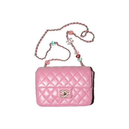 CHANEL Lambskin Mini Square Flap Bag Flap Bag Crossbody Bag Women's Pink