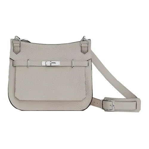 HERMES Jypsiere Clemence Bullock Кожа Сумка через плечо Женская 8L Beton Ледниковый Белый Серый