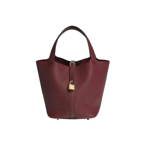 HERMES Picotin Lock Clemence Bullock Кожа Корзина Сумка Ведрообразная Сумка Женская Сумка 55 Rouge H HERMES Красный