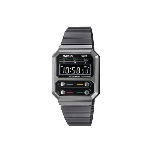 CASIO Vintage Collection A100 Кварцевый механизм нержавеющая сталь ремешок женские часы серый циферблат модель A100WEGG 1A