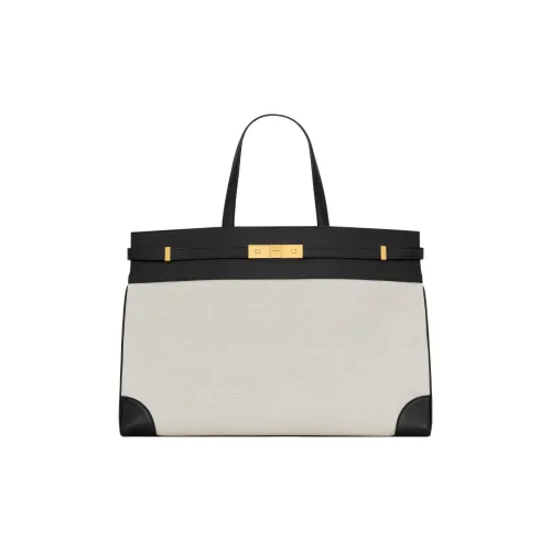 SAINT LAURENT Холст Коровья кожа Тоут Сумка Сумка для покупок Холст Сумка Сумка Большая Женская Серый Белый Черный