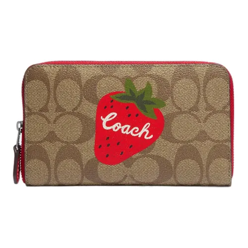 COACH Id Zip Wallet Холст с кожей Мелочь Кошелек Кошелек Средний Женские Эбеновый Красный