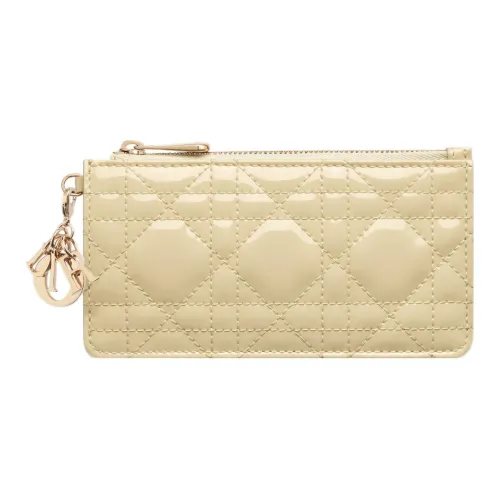 DIOR Lady Dior Лакированная кожа Телячья кожа Держатель для карт Маленький Женский Светло-желтый