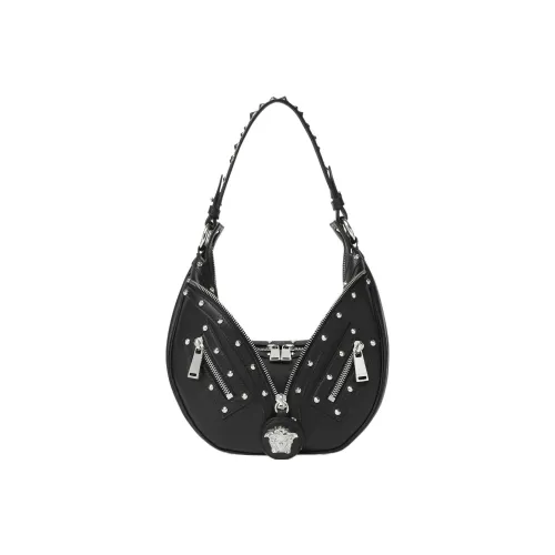 VERSACE Повторная серия Телячья кожа Бродяга Байкер Подмышечный Сумка на плечо Сумка Большой Женские Черный