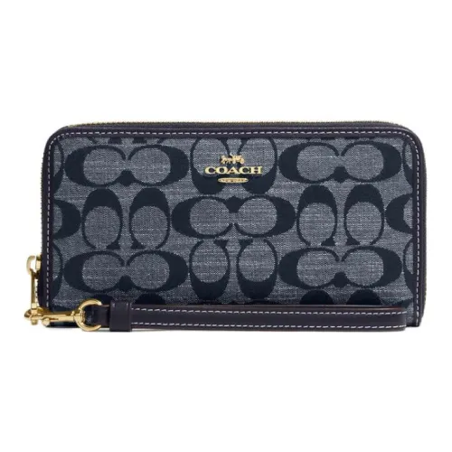 COACH Zip Around Холст And Гладкая кожа Клатч Кошелек Маленький Женский Синий