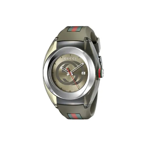 GUCCI Мужские часы Кварцевый механизм Резиновый ремешок Зеленый циферблат