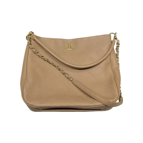 CHANEL Кожа Хобо Сумка Сумка через плечо Большая Женская Сумка CAMEL