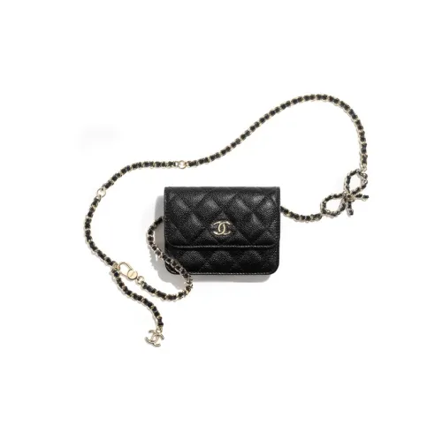 CHANEL Телячья кожа с рельефным узором кошелек женский черный