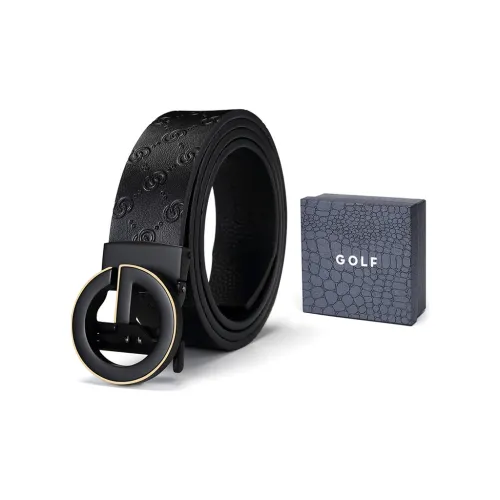 GOLF Коровья кожа Спилок Автоматическая застежка Ремень Мужской Черный Черный Золото 3,5 см