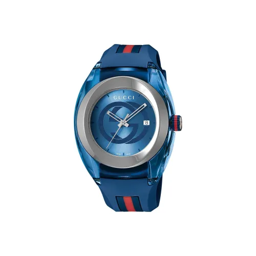 GUCCI Кварцевые часы резиновый ремешок синий циферблат унисекс