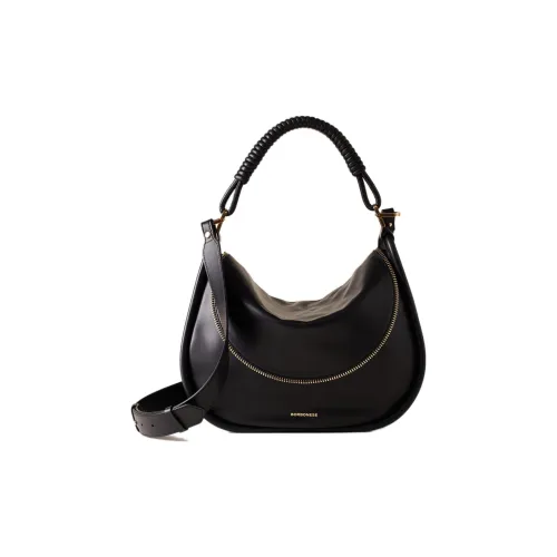 BORBONESE Napa Голень Кожа Сумка-хобо Портативная Сумка через плечо Сумка через плечо Женская Черная