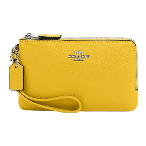 COACH Wristlet Галечная кожа Кошелек Держатель для карт Клатч Женский Желтый Зеленый