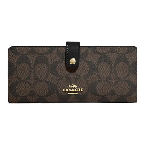 COACH Slim Wallet Холст и Кожа Держатель для Карт Кошелек Маленький Женский Коричневый Черный