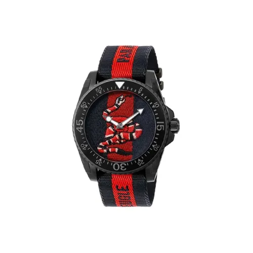 GUCCI Мужские часы Кварцевый механизм Нейлоновый ремешок 44 мм Красный циферблат Часы