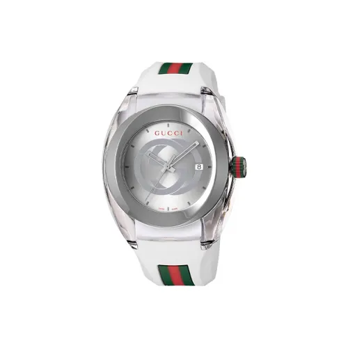 GUCCI Мужские часы Кварцевый механизм Резиновый ремешок Серебристый циферблат