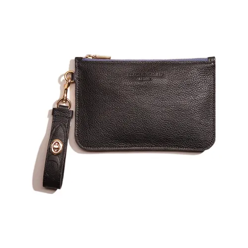 COACH Turnlock Личиевая кожа Кожа Кошелек Держатель для карт Сумка на запястье Клатч Маленький Женский Черный