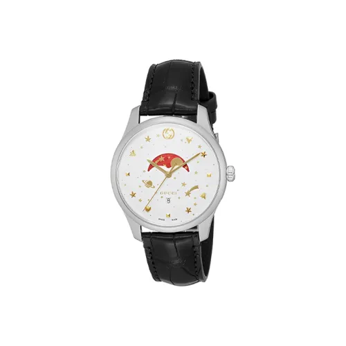 GUCCI Мужские часы Кварцевый механизм Кожаный ремешок Белый циферблат