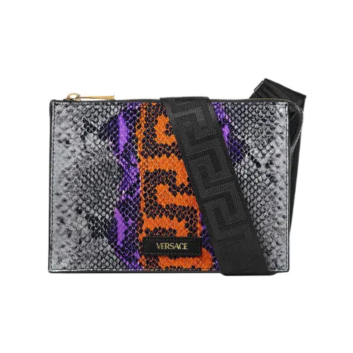 VERSACE Коровья кожа Одно плечо Через плечо Бананка Мини Мужской Пурпурно-оранжевый Многоцветный