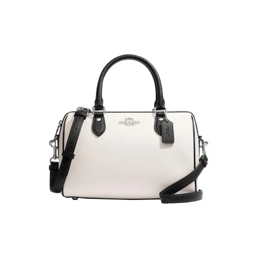 COACH Rowan Кожа Бостон Сумка Сумка через плечо Сумка среднего размера Женская Белая и Черная