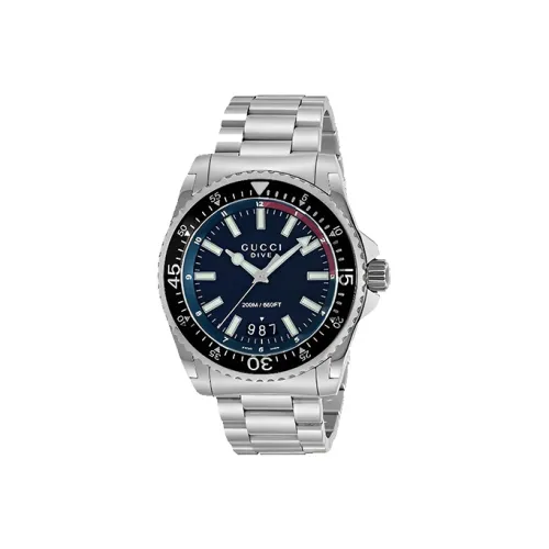 GUCCI Мужские часы Кварцевый механизм Ремешок из нержавеющей стали Черный циферблат