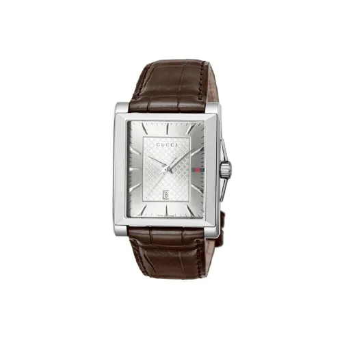 GUCCI Мужские часы Кварцевый механизм Кожаный ремешок 32 мм Серебристый циферблат