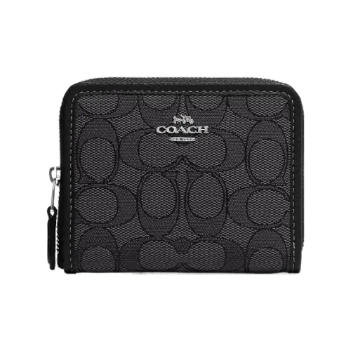 COACH Zip Around Жаккард с Галечная кожа Держатель для карт кошелек Женские Черный