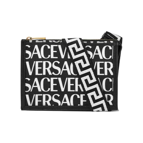 VERSACE Холст Хлопок с коровьей кожей отделка одно плечо через плечо холст сумка слинг поясная сумка мужской черный белый