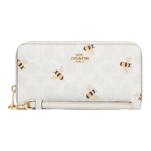 COACH Zip Around Холст и Кожа Клатч Держатель для Карт и Кошелек Унисекс Белый