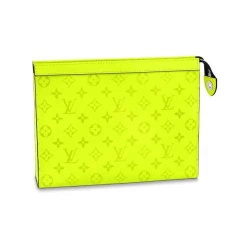 LOUIS VUITTON Pochette Voyage Холст и Кожа Туалетная Сумка Клатч Средний Мужской Неоново-Желтый