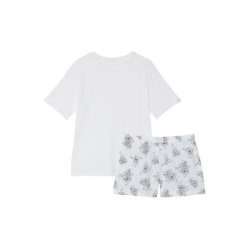 Victoria's Secret Хлопок Короткий Tee Jama Комплект Пижамы Комплект Женская Белая Цветочный Принт