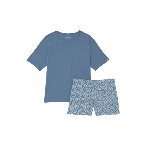 Victoria's Secret Хлопок Короткий Tee Jama Комплект Пижамный Комплект Женские Джинсовый Синий